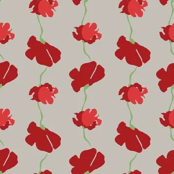 Red poppies seamless vector pattern on gray Illustrazione stock