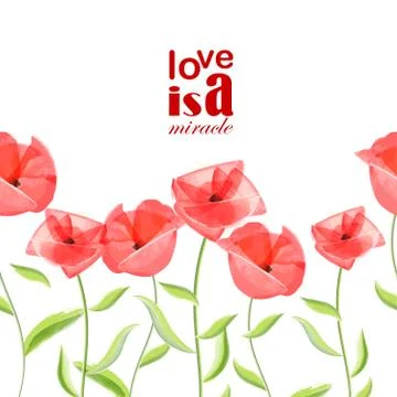 Red poppy flower romantic pattern Stock Illustration