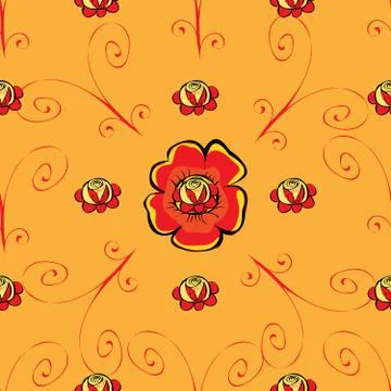 Red poppy flower seamless pattern Illustrazione stock