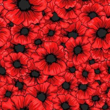 Red poppy flower seamless pattern. For fabric textile design Stock Illustration