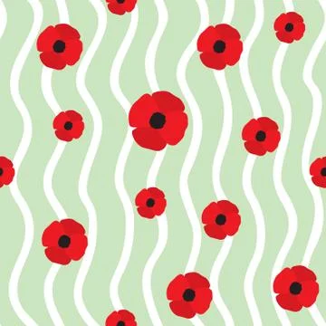 Red Poppy Seamless Pattern Stock Illustration