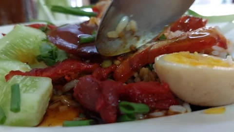 Red pork with rice Stock Footage 265672644