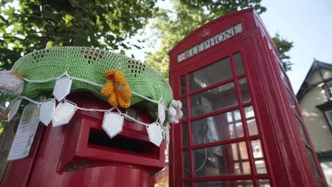 Red post box and telephone box, Lincoln, Lincolnshire, England, United Kingdom Stock Footage 282831900