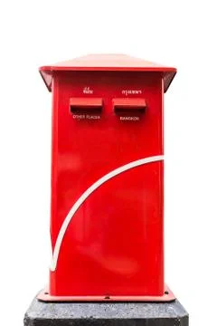 Red post box isolated on white background Stock Photos