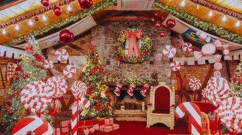 Red post box for letters to Lapland to Santa Claus. Christmas tr Stock Photos