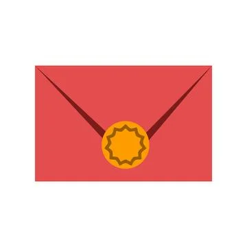 Red postal envelope with a stamp. Flat style letter illustration. Illustrazione stock