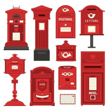 Red Postboxes and Letterboxes Icons Stock Illustration