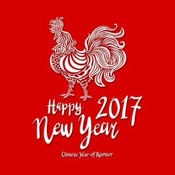 Red poster of a white rooster isolated on red background. Good for prints, .. Stock Illustration