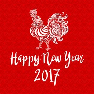 Red poster of a white rooster isolated on red background. Good for prints, .. Stock Illustration