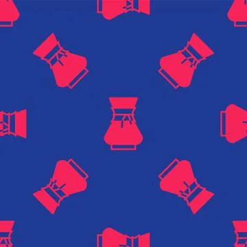 Red Pour over coffee maker icon isolated seamless pattern on blue background 스톡 일러스트