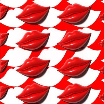 Red pouty glossy lips with shadow on seamless pattern with white lips, 3D r.. Stock Illustration