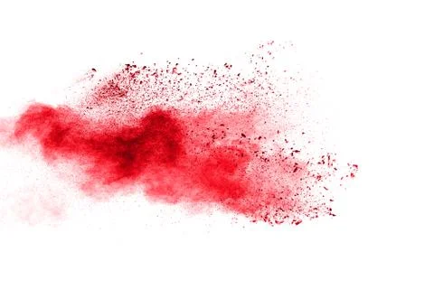 Red powder explosion cloud on white background. Stock Photos