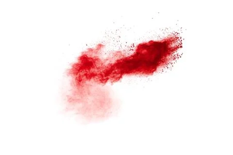 Red powder explosion cloud on white background. Stock Photos