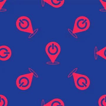 Red Power button icon isolated seamless pattern on blue background. Start sign Illustrazione stock