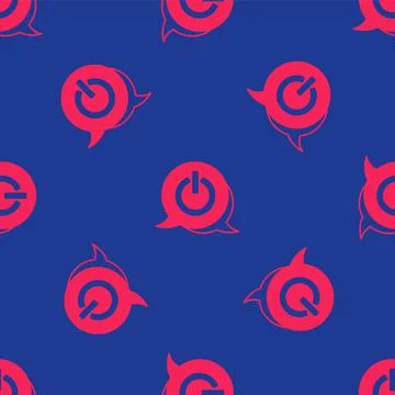 Red Power button icon isolated seamless pattern on blue background. Start sign Illustrazione stock