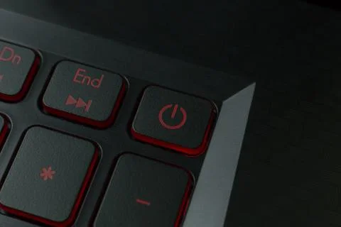 The red power button on keyboard laptop  image. Stock Photos