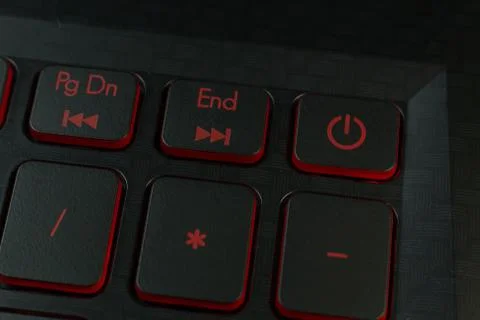 The red power button on keyboard laptop  image. Stock Photos