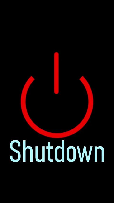Red Power Button Symbol and " Shutdown" Text in Light Blue on a animated Bl.. Stock Footage 337463292
