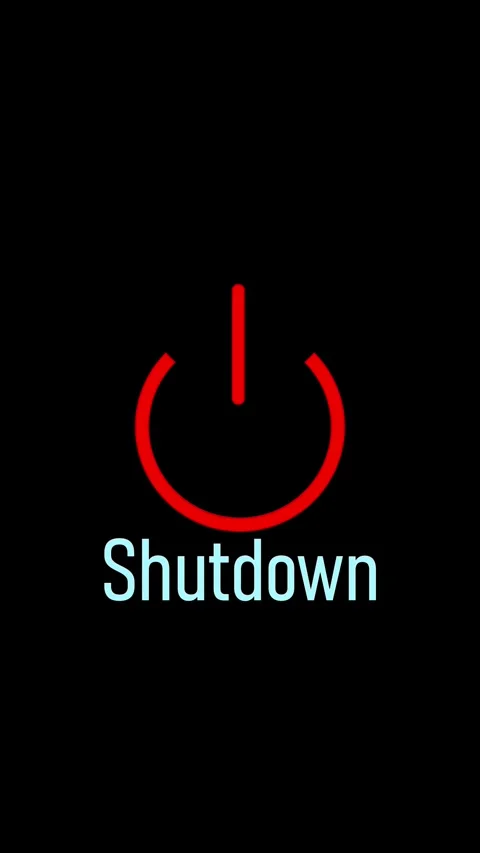 Red Power Button Symbol and " Shutdown" Text in Light Blue on a animated Bl.. Stock Footage 337463298