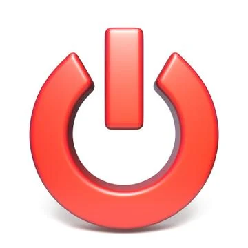 Red power sign 3D rendering illustration on white background Ilustração Stock