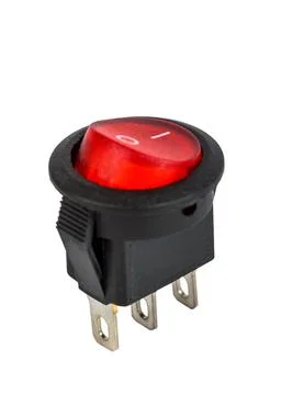 Red power switch on white background Red electrical power switch, electron... Fotos Stock