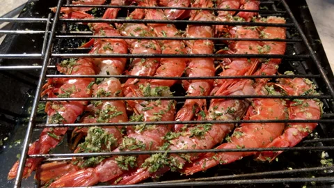 Red prawns for ready for barbecue Stock Footage 131051823
