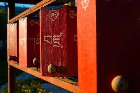 Red prayer drums Stock Photos