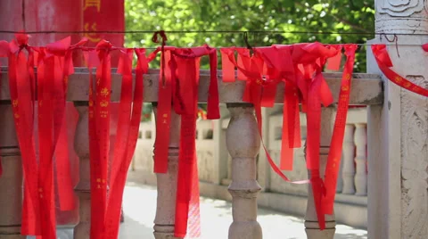 Red prayer flags in temple,xian,shaanxi,China Stock Footage 35727505