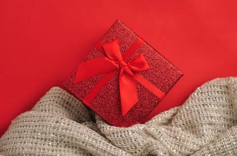 Red present box with bow. Gift for Christmas Stock Photos