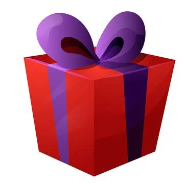 Red present box with bow, ribbon cute gift with wrapped paper, surprise in Stockillustratie