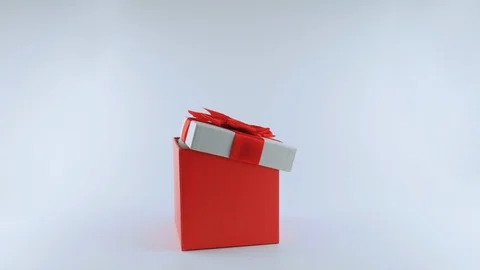 Red present box with surprise, white Rabbit, gets out, stands up on two legs Stock Footage 103511929