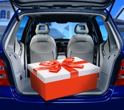 Red present in a car Stock Photos