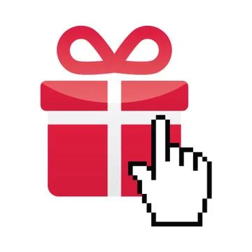 Red present icon with cursor hand vector Stock-Illustration