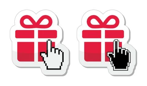 Red present icon with cursor hand vector Stock-Illustration