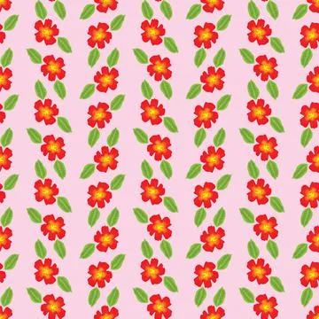Red primroses seamless vector pattern on pink Illustrazione stock