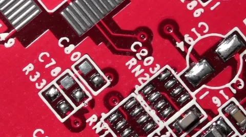 Red Printed Circuit Board PCB Macro Close-up Pan Stock Footage 56479891