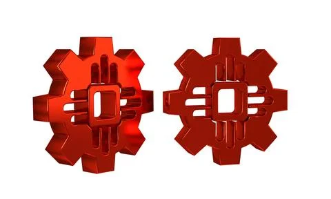 Red Processor icon isolated on transparent background. CPU, central process.. イラスト素材