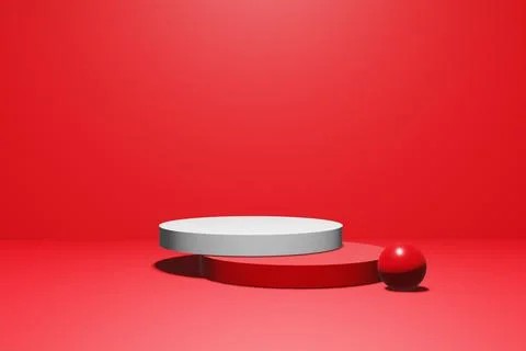 Red product background stand or podium pedestal on empty display with blank b Stock Illustration
