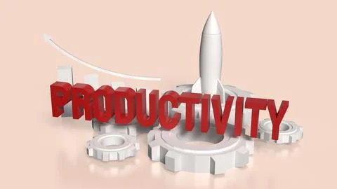 The red Productivity text  and rocket chart for Business concept 3d rendering Foto stock