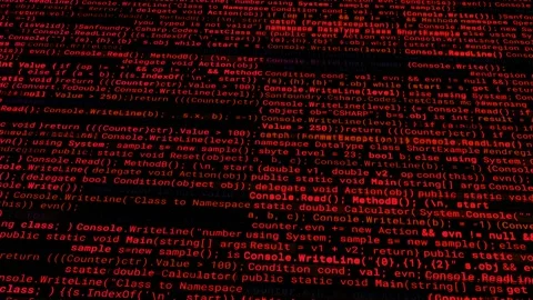 Red program text of hacked system. Animation. Hacker broke into database inside Video stock 155803854