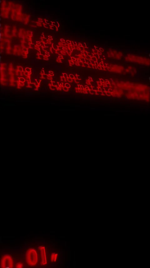 Red programming code glowing blurred script, matrix numbers, and dark software d Stock Footage 340572269