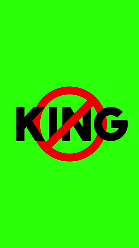 Red prohibition sign with black text KING on green screen Stock-Footage 326368317