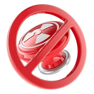 Red prohibition sign with nuclear launch button with radiation symbol, repr.. Stock Illustration