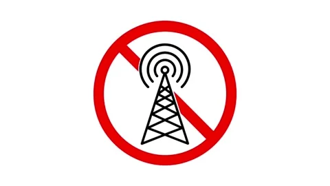 Red Prohibition Sign Over Cell Tower - Disconnected Network Icon 库存影片 335882386