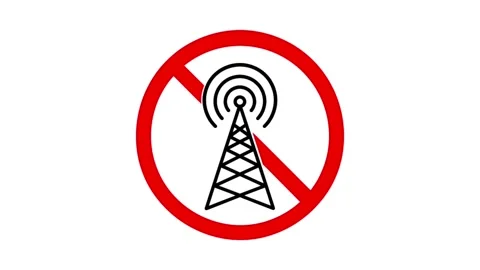 Red Prohibition Sign Over Cell Tower - Disconnected Network Icon Vídeos de archivo 335882580