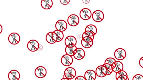 Red Prohibition Sign Over Cell Tower - Disconnected Network Icon Stock-Footage 335883019
