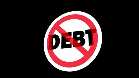 Red prohibition sign over debt sign on black background for no debt concept Stock Footage 337576210