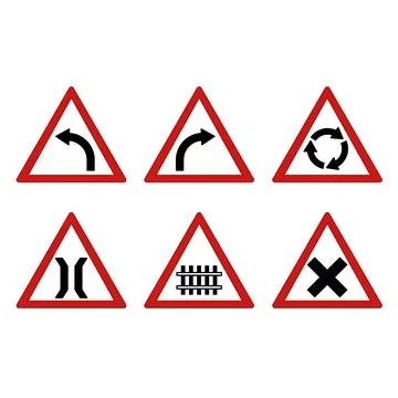 Red Prohibitory Triangle Road Signs. Vector Icons. Left and Right Turn, Rou.. Stockillustratie