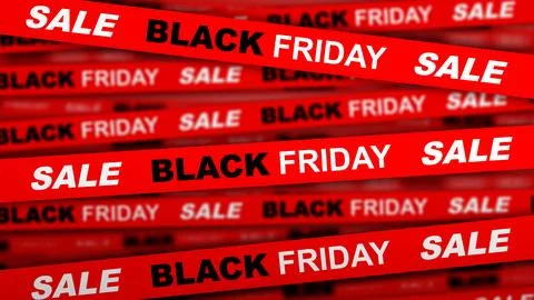 Red promotional warning tape pattern with Black Friday Sale text and shallo.. Stock Photos