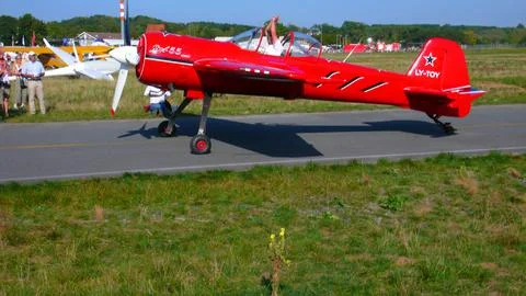 Red Propeller Airplane August Euler Flugtag on Ground Stock Photos